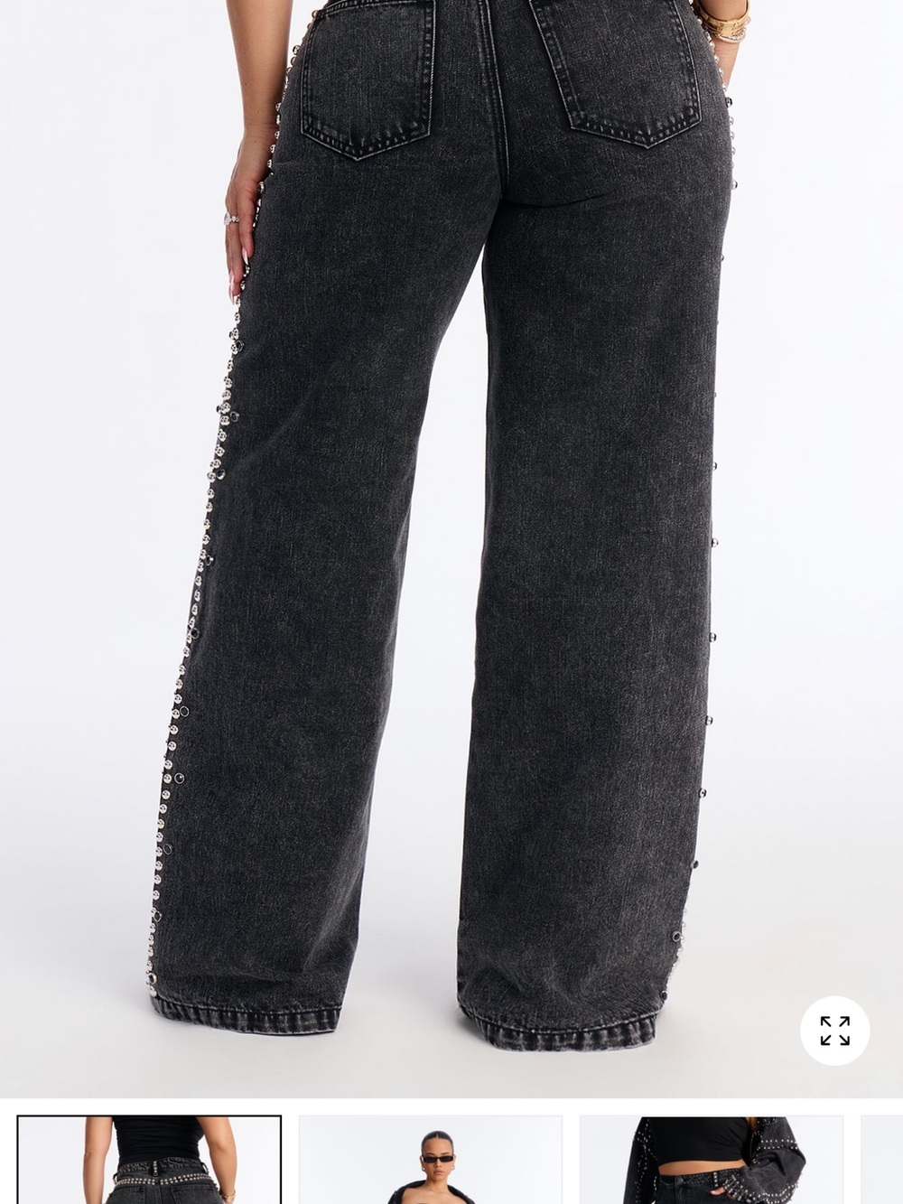 Fashion Nova Black Wide Leg Jeans with Silver Stud Trim - Picture 4 of 7